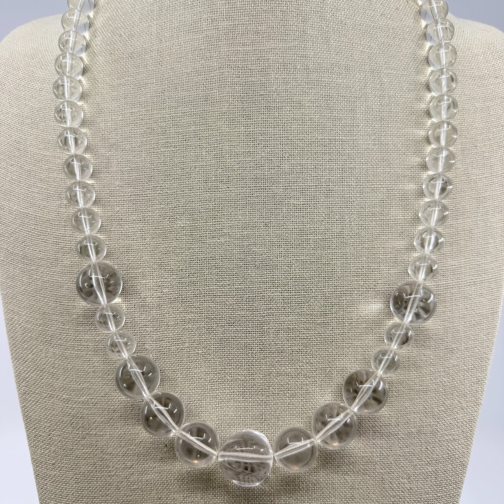 Clear Glass Beaded Statement Necklace Graduated Bead Design Minimalist Jewelry